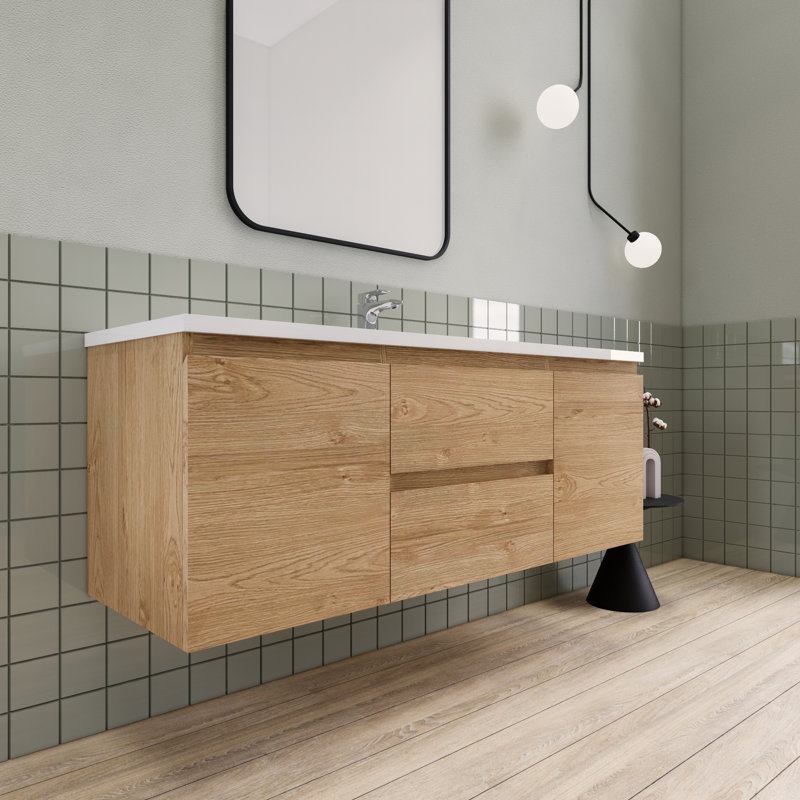 Meuble-lavabo de salle de bain flottant 60 po Alcester Ivy Bronx, Chêne d'Angleterre