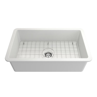 Terralife Ashmere argile réfractaire à double fixation 32 po Évier de cuisine à simple cuve en blanc