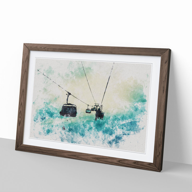 Ski Lift - Single Picture Frame Print on Wood, Walnut Framed, 48cm H x 65cm W x 2cm D