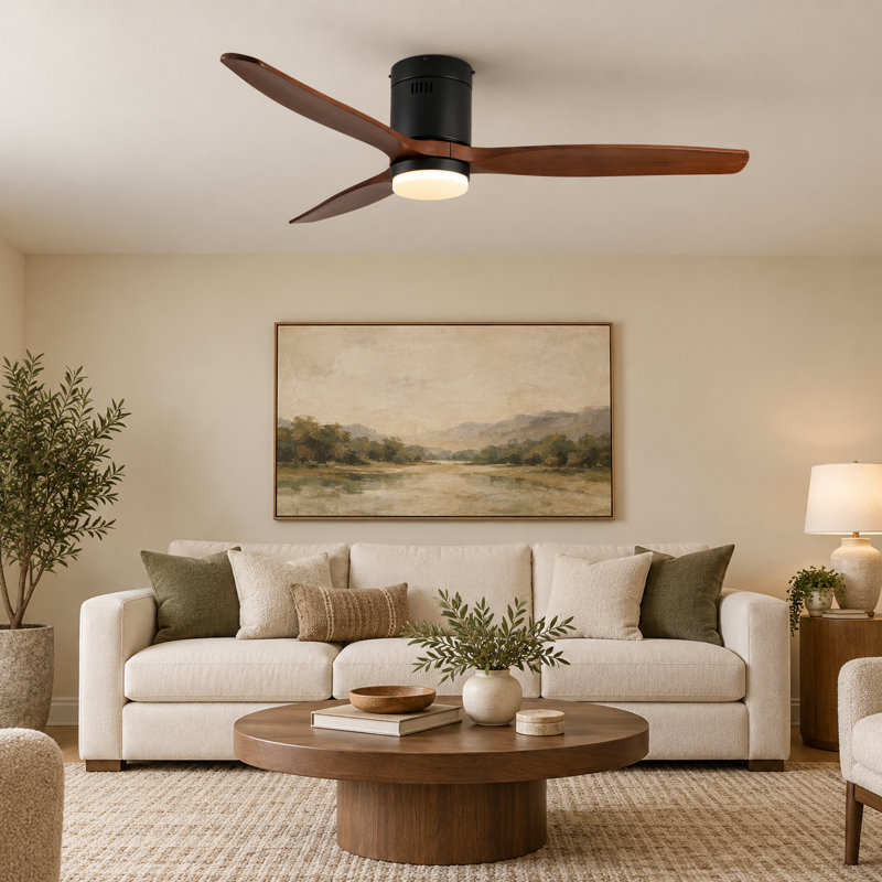 Ventilateur de plafond de 52 pouces avec lumière, 3 pales en bois de noyer foncé, télécommande, moteur à courant continu réversible à 6 vitesses pour chambre à coucher, salle à manger et salon.
