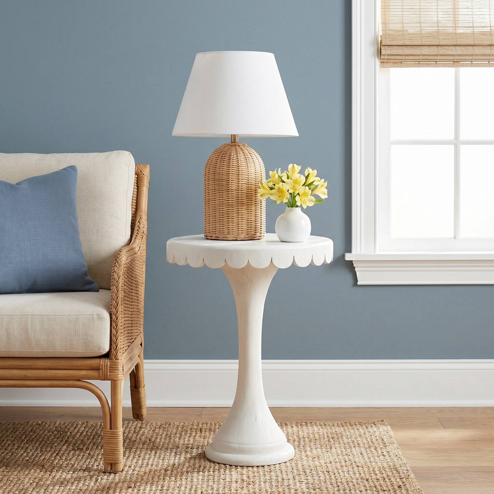 Linda Scalloped Round Drink Table, White