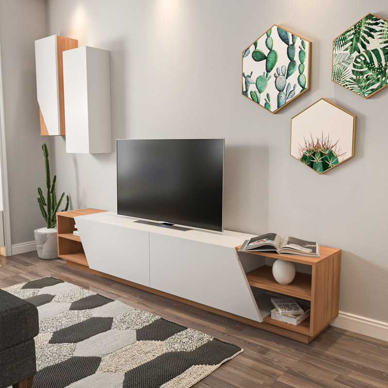 Hillegier Unfinished Entertainment Centre for TVs up to 55", White/Teak
