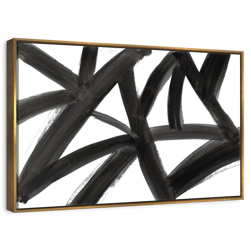 Abstrait de routes noires, Cadre flottant doré, 43 po x 29 po