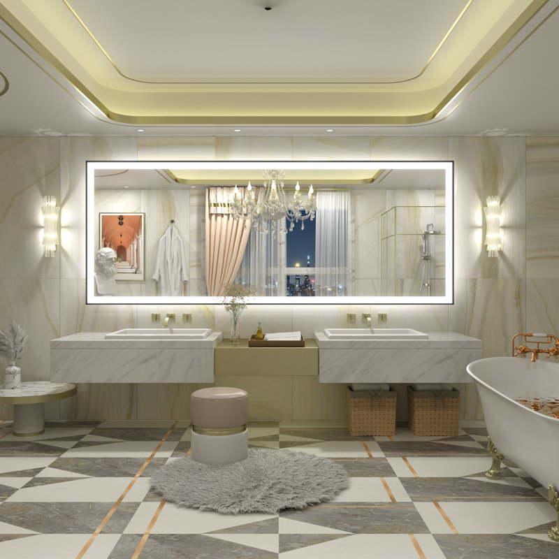 Aevar UL Certified Front & Back LED Anti-Fog Tempered Glass Framed Bathroom/Vanity Mirror with 3-Year Warranty, 84" x 32"