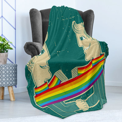 Ambesonne Pride Fleece Throw Blanket Gay Couple with Scarf Multicolor