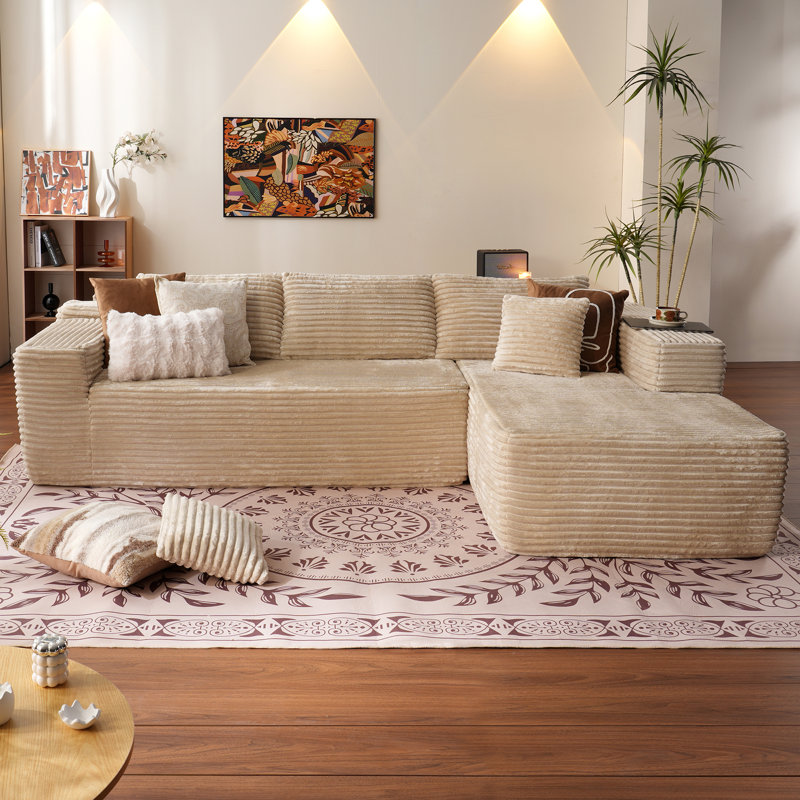 Canapé modulaire en tissu d'ameublement 2 pièces 105 po avec 3 sièges, canapé modulaire en velours côtelé, aucun assemblage requis
