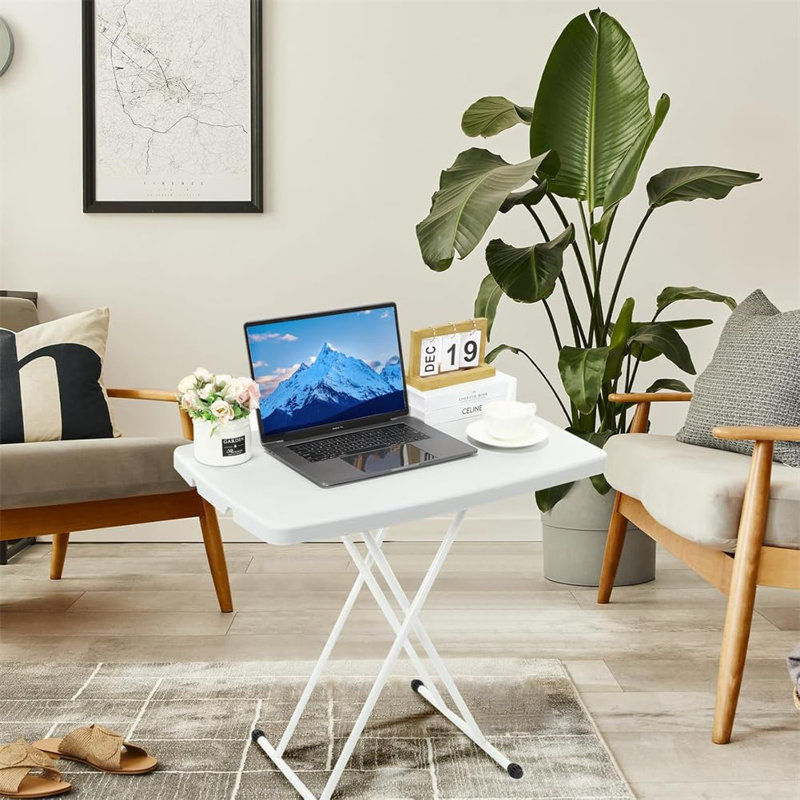 Ensemble de table de bureau réglable et pliable - 5 réglages de hauteur - Bureau en plastique portable avec structure en X en métal - Petit bureau rectangulaire compact pour ordinateur portable, collation, maison, dortoir, camping, patio