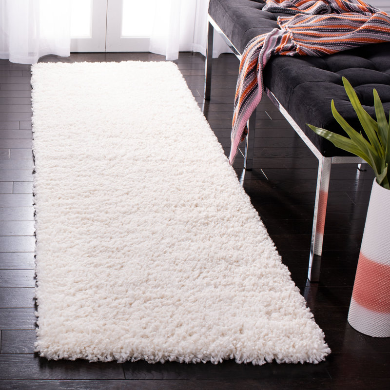 Tapis ivoire à poils longs Sador, Tapis de couloir 2 pi 3 po x 8 pi, White