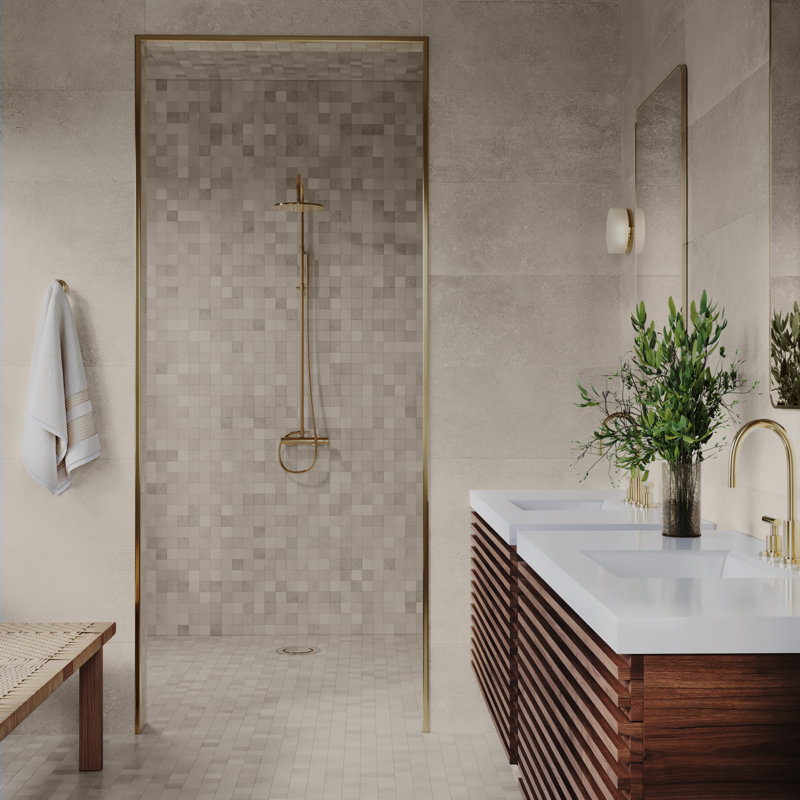 Terrace 11.81 In. X 11.81 In. Matte Porcelain Mosaic Floor And Wall Tile (8.64 Sq. Ft. / Case), Cream Beige