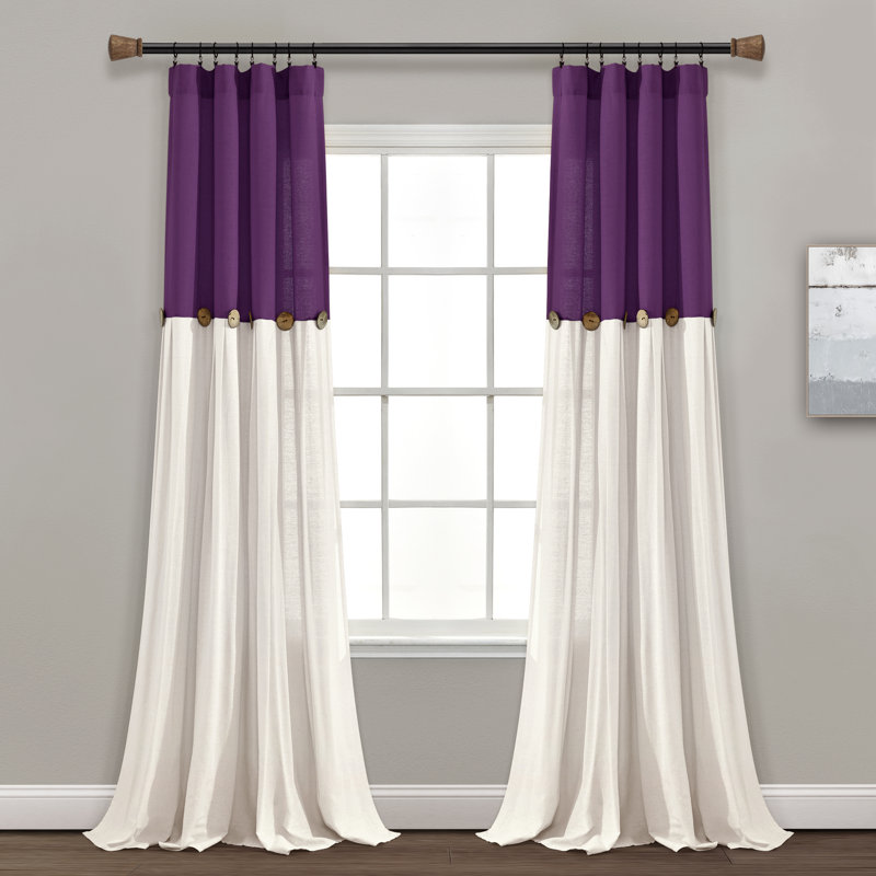Semi Sheer Curtain Single Panel, Width 102 x Drop 213 cm, Purple/White