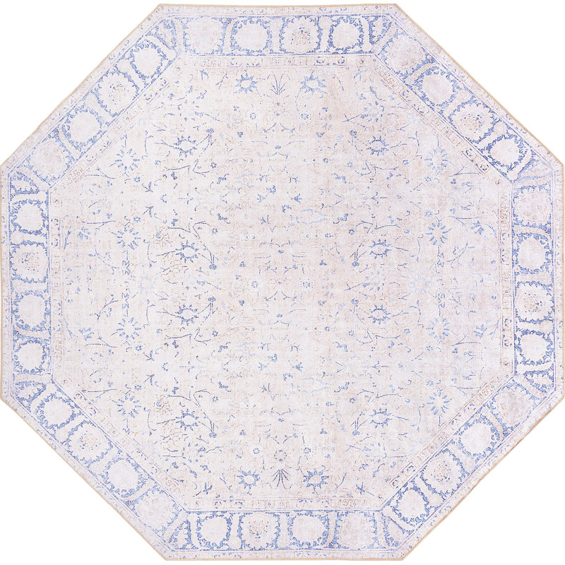 Tapis traditionnel bleu clair Mcclamma, Octogone 7 pi 6 po x 7 pi 6 po