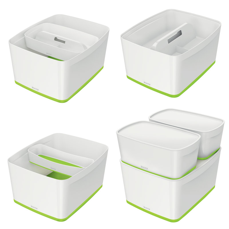 Leitz Plastic Decorative Bin, 18L, 31.8cm H x 19.8cm W x 38.5cm D, White/Green