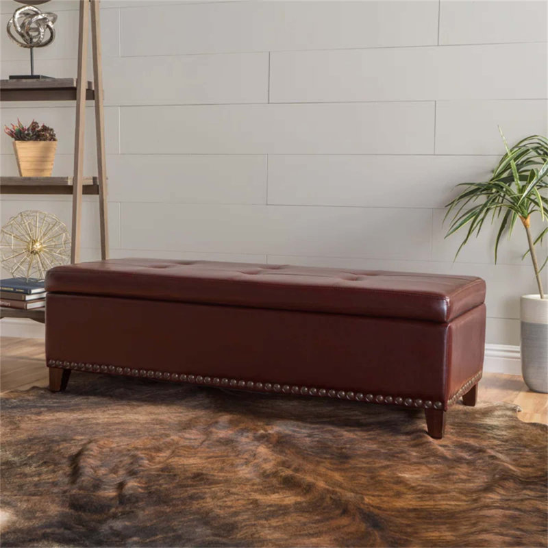 Large Upholstered Storage Ottoman With Hinged Lid, Ideal For Living Room And Bedroom, Combining Style And Functionality.