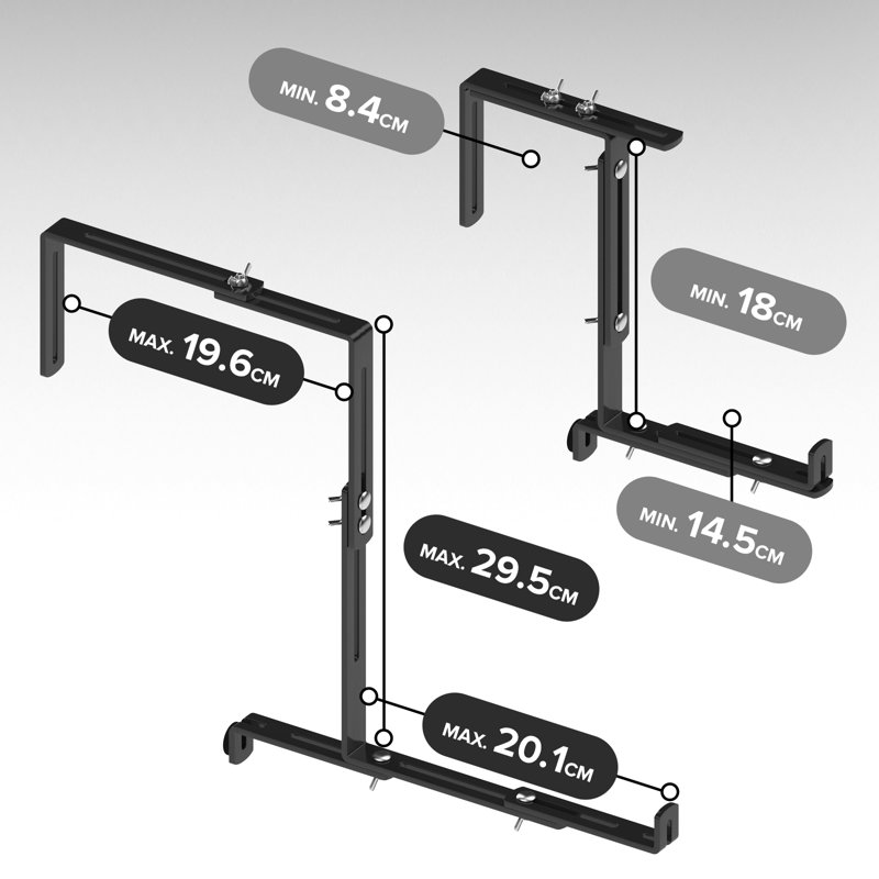 Ensemble de 4 supports de boîte de fenêtre réglables, support en fer robuste pour murs, balustrades, balcons, clôtures et terrasses