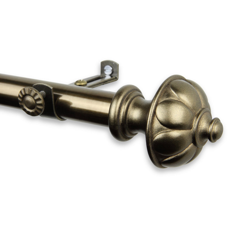 Kravitz Adjustable Single Curtain Rod, Antique Brass, 66" - 120"