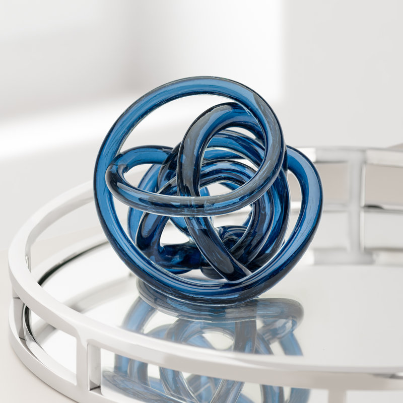 Holliman Decorative Glass Knot Colorful Abstract Decor Piece, 6" H x 6" W x 6" D, Blue