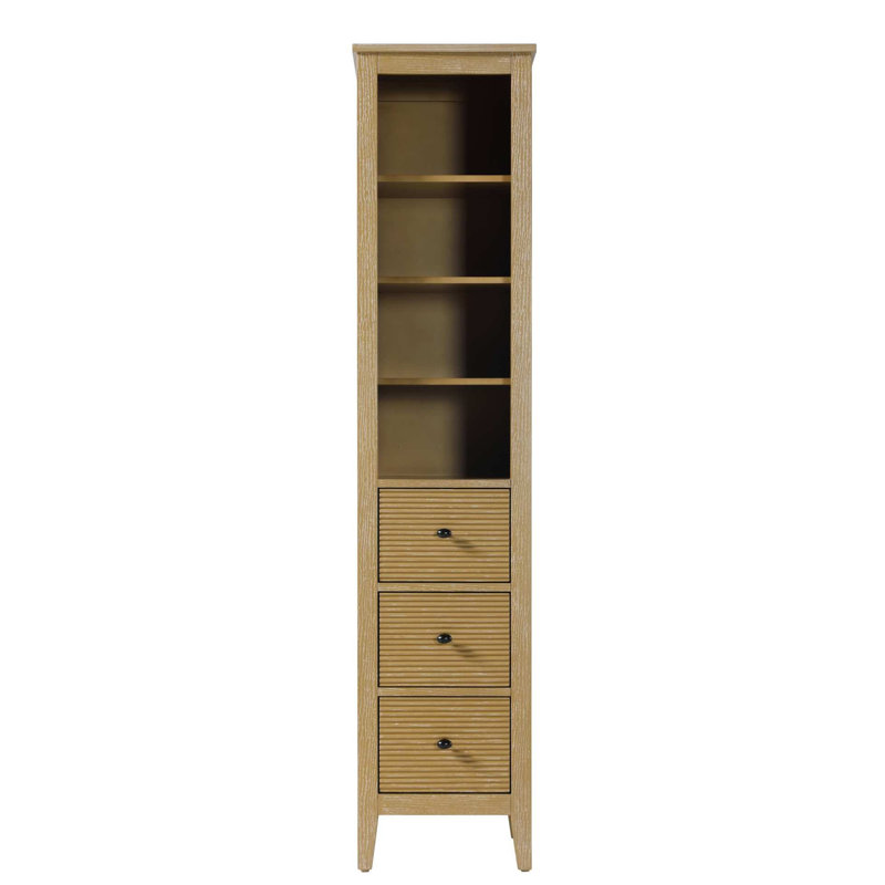 16 Inch Open Shelving Bath Storage Cabinet in Linen Oak, Linen Oak, 72" H x 16" W x 18" D