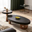 Ensemble de 2 tables basses gigognes modernes, inspirées des baleines, avec placage en noyer d'orme et détails en acier inoxydable, table basse irrégulière pour salon