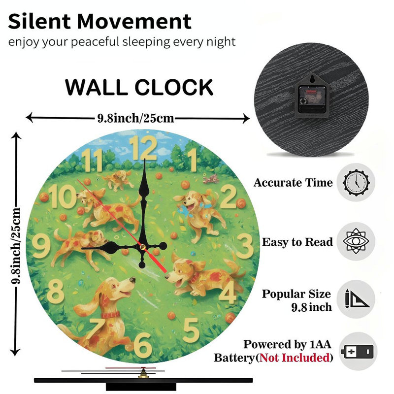 Clock Face With Playing Dogs On Field