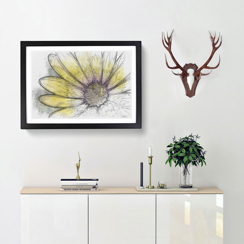 Yellow Gerbera Flower in Abstract - Picture Frame Graphic Art Print, 40cm H x 60cm W x 2cm D, Black