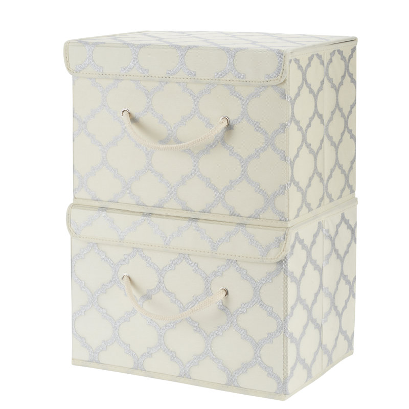 Marlow Home Co. Fabric And Canvas Storage Fabric Decorative Bin, Pack of 2, Cream