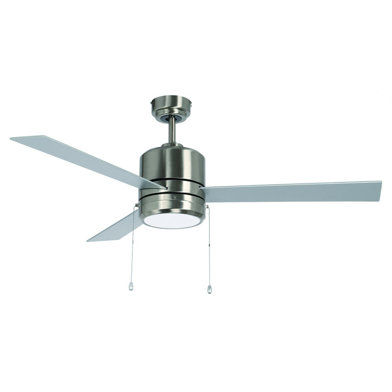 Ventilateur de plafond 3 pales 52 po avec ensemble de lumières DEL intégrées Surfis de Surfis 3 - Finition en acier inoxydable avec pales réversibles - Chaîne à tirer