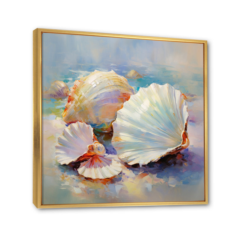 White Impressionist Seashells I - Animals Wall Art Prints, H 30 po x l 30 po x P 1 po, Cadre flottant doré