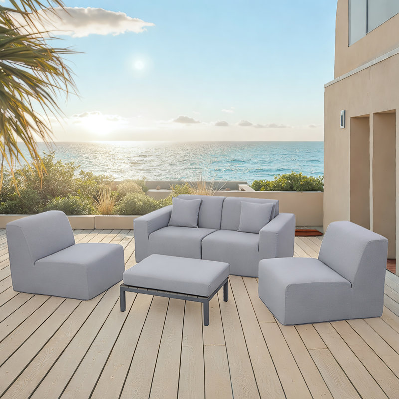 Deko Living 4 Place Seating  Gray Outdoor Compression Foam Sofa and Table Set