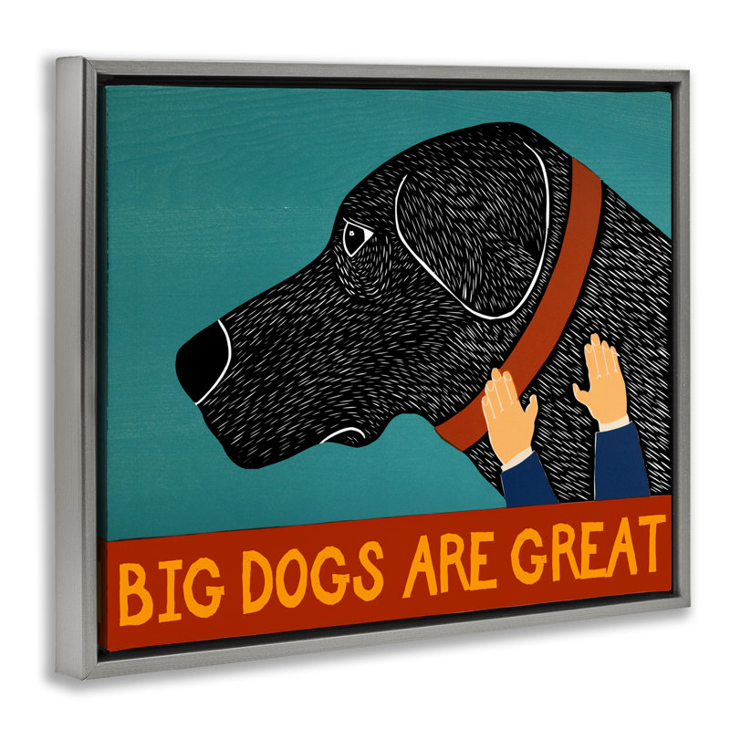 Cadre flottant Big Dogs Are Great, design par Stephen Huneck, H 25 po x l 31 po, Cadre flottant gris lustré