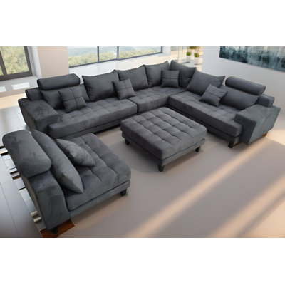 Mandey 182" Wide Microfiber Reversible Modular Sofa & Chaise with Ottoman