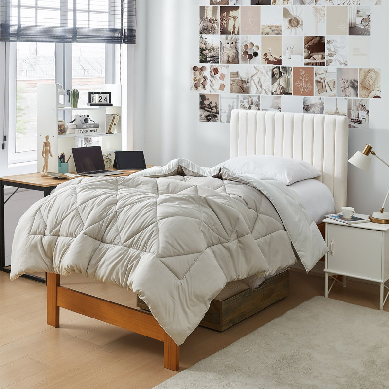 Édredon réversible pour lit simple TG, Pierre taupe / blanc campagnard
