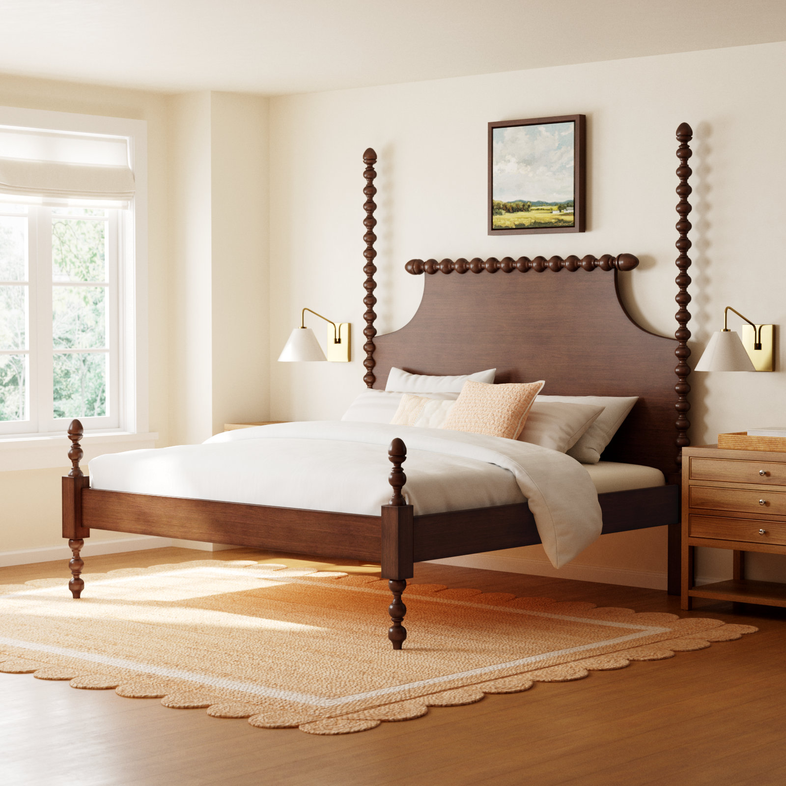 Mary Spindle Four Post Bed, King, Hazel