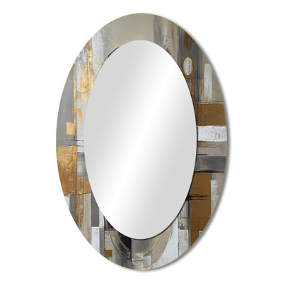 Gold And Grey Radical Simplicity I - Gold Mid-Century Oval Wall Mirror