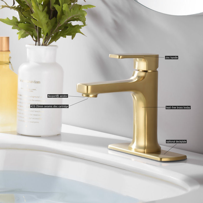 Dean Collection Single-Handle 1-3 Hole Lavatory Bathroom Sink Faucet with Matching Deck Plate - Brushed Gold, Brushed Gold