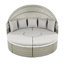Lit de jour rond d'extérieur avec, parasol rétractable, tissage bicolore gris, coussins en tissu, canapé modulaire, gris, auvent, structure métallique stable, table réglable, coussin lavable