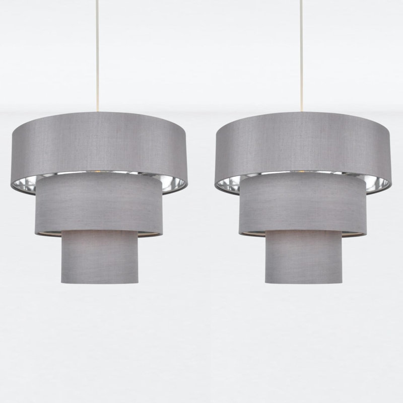 29cm H Silk Empire Pendant Shade, Grey/Chrome