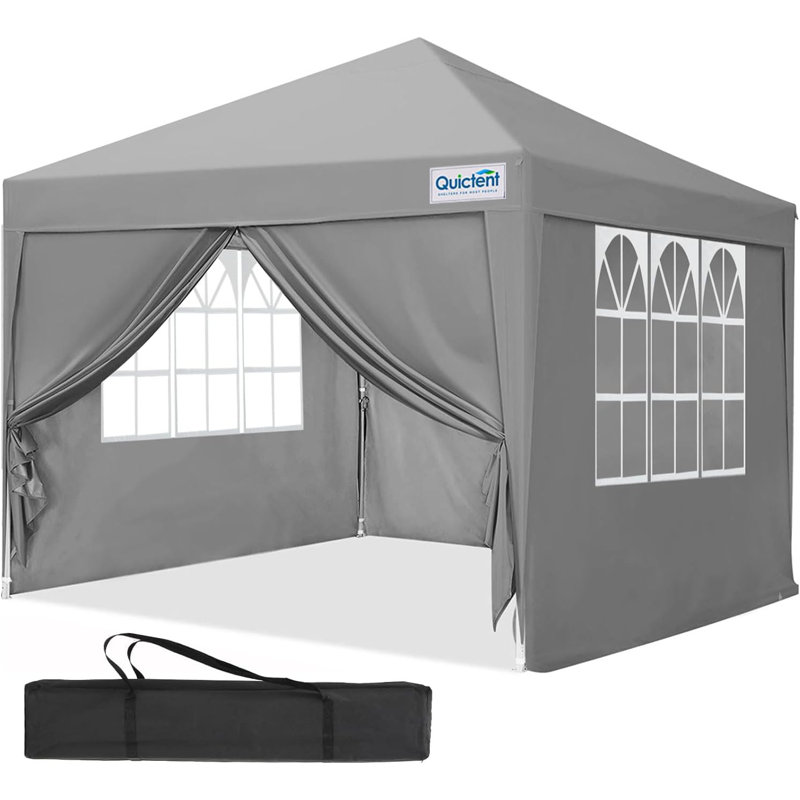 Quictent 2x2m (6x6ft) Pop Up Canopy Gazebo with Removable Sidewalls, Adjustable Height Event Shelter, Portable Tent for Garden Party, Camping, Beige