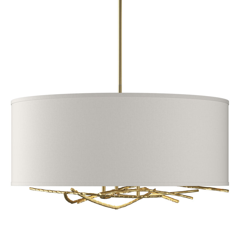 Brindille 3 - Light Drum Chandelier, Flax, Modern Brass, 21.4" - 66.4"