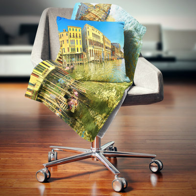 Yellow Tinged Grand Canal Venice - Cityscape Printed Pillow