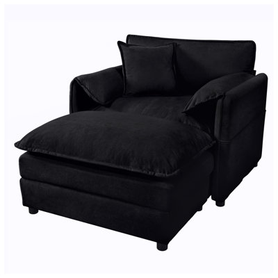 Oversized Chenille 2-Seat Recliner Sofa with Movable Ottoman - Soft Modular Lounge for Living Room