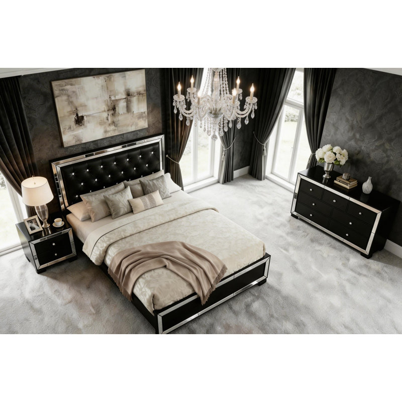  3 Pieces Bedroom Set, Queen, Black