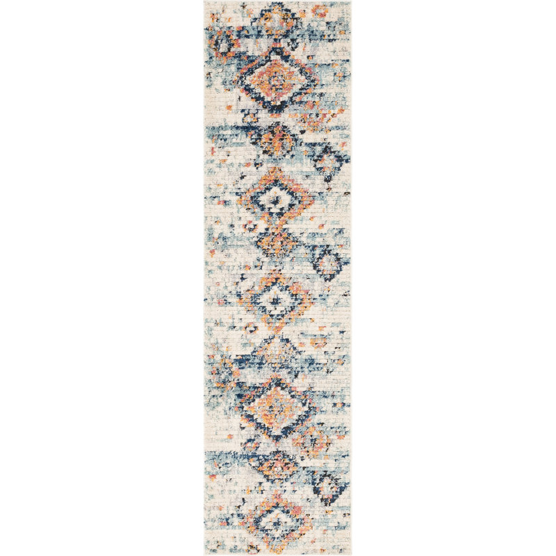 Tapis ivoire / bleu marine Clerge Southwestern, Tapis de couloir 2 pi 7 po x 10 pi
