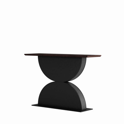 47 Inch Double Semi-Circles 3D Hammer-Textured Base Wood Console Table With LED Light, Perfect For Modern Entryways And Living Rooms
