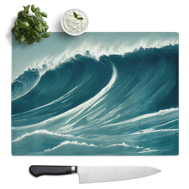 Quirky Ocean Wave  Glass Chopping Board