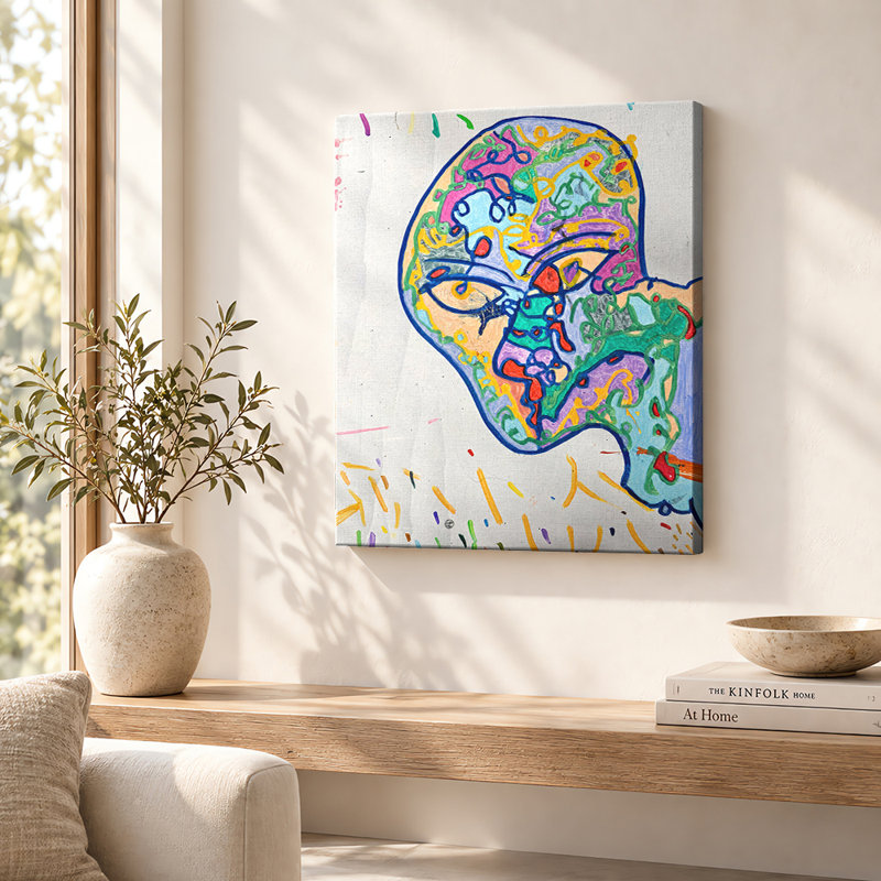 Portrait de visage à motifs colorés sur toile murale, 14"H x 11"W, Gallery Wrapped