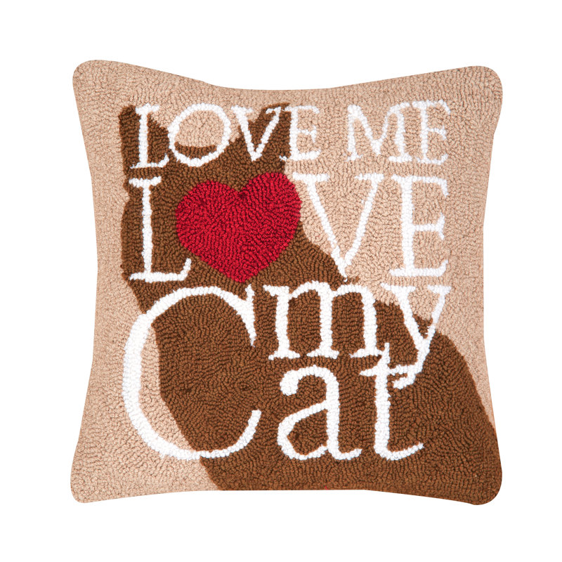 Cat Love Hooked Throw Pillow