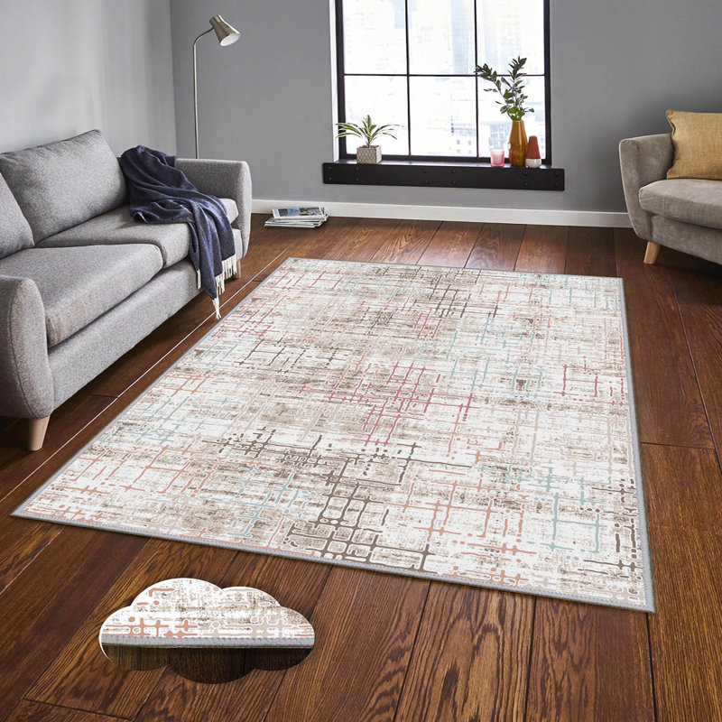 Tapis abstrait en polyester tissé à la machine Hansboro, Tapis de couloir 2 pi 7 po x 9 pi 10 po