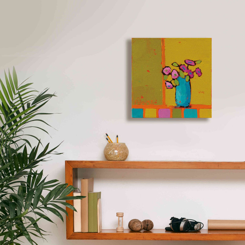 «Turquoise Vase» par Phyllis Adams, art mural sur toile, H 12 po x l 12 po x P 0,75 po