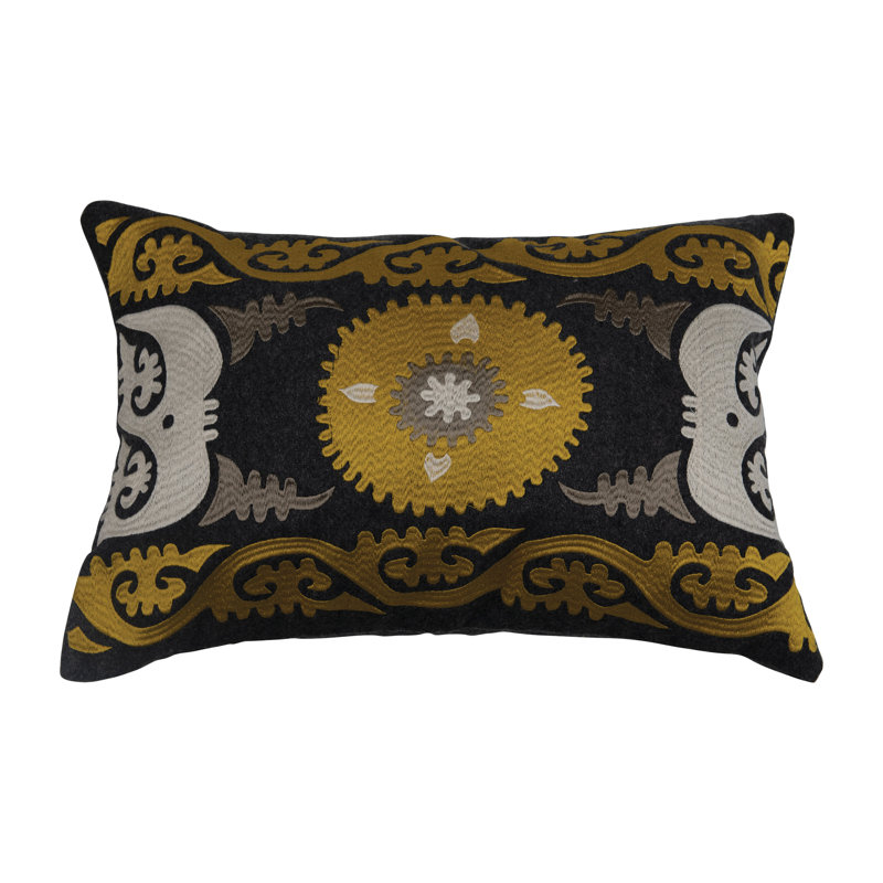 Modern Multicolor Wool Embroidered Lumbar Cushion