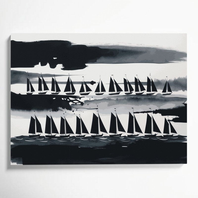 Art nautique gris sur toile, H 11 po x l 14 po